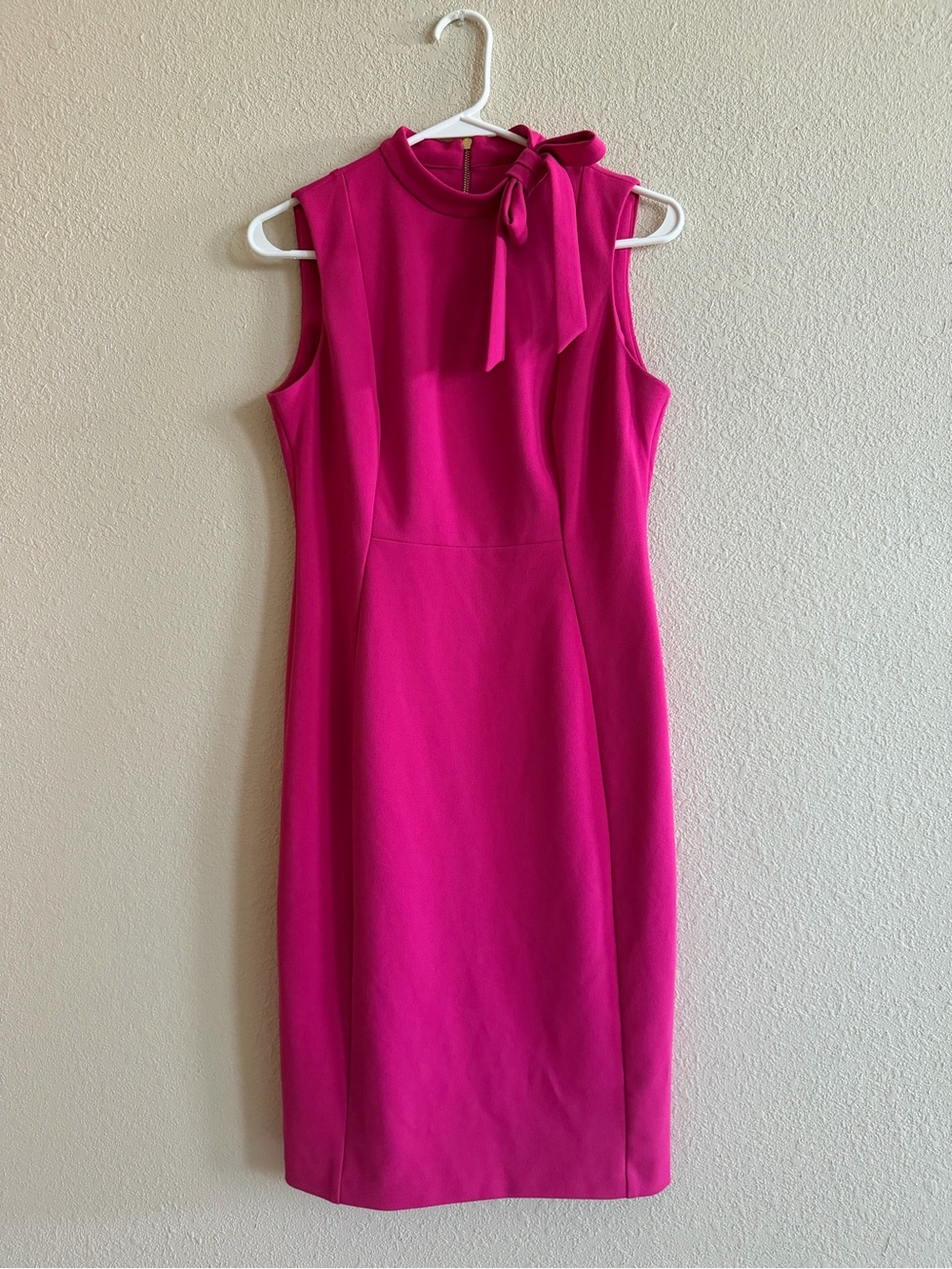 Calvin Klein Hot Pink Tie-Neck Midi Sheath Dress